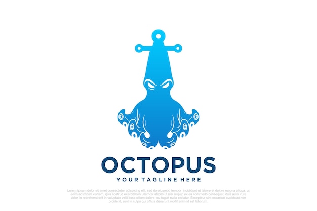 Vector diseño del logotipo del pulpo con ancla concepto único premium vector