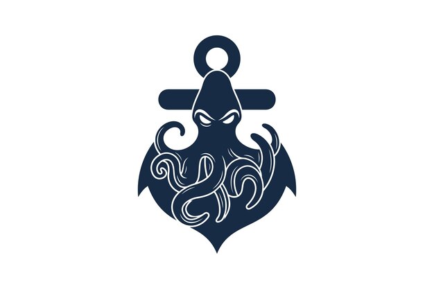 Diseño del logotipo del pulpo con ancla concepto único Premium Vector