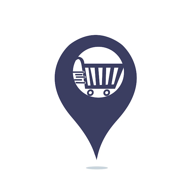 Diseño de logotipo de puntero de mapa y carrito de compras