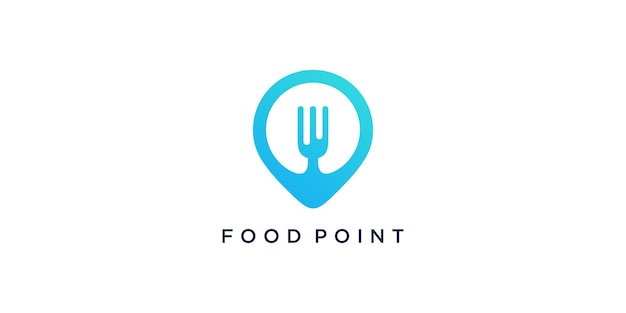 Diseño de logotipo de punto de comida con concepto creativo de ubicación de pin Vector Premium