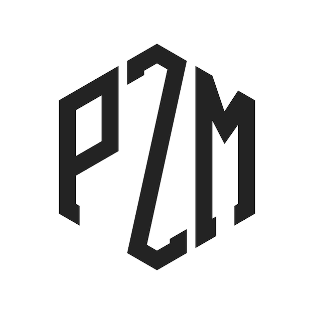 Diseño del logotipo PZM Letra inicial PZM Monograma Logotipo con forma de hexágono
