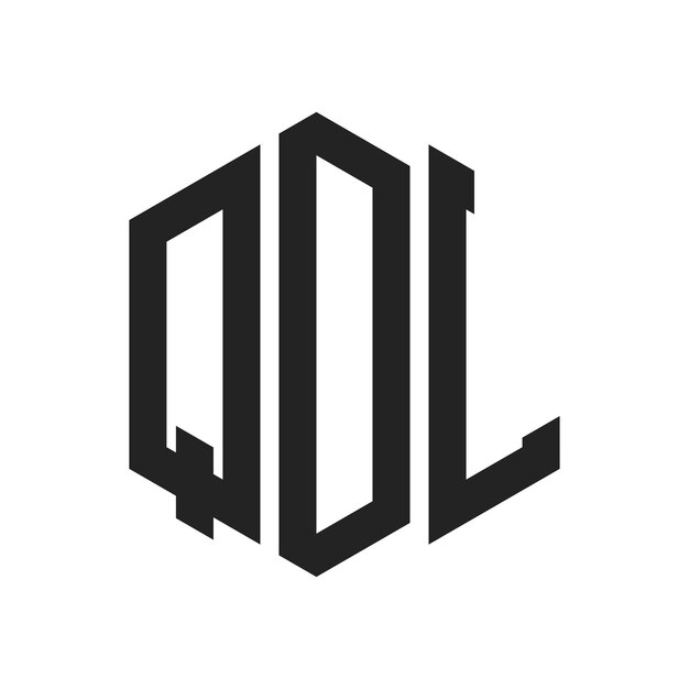 Diseño del logotipo de QDL Letra inicial Logotipo del monograma de QDL con forma de hexágono