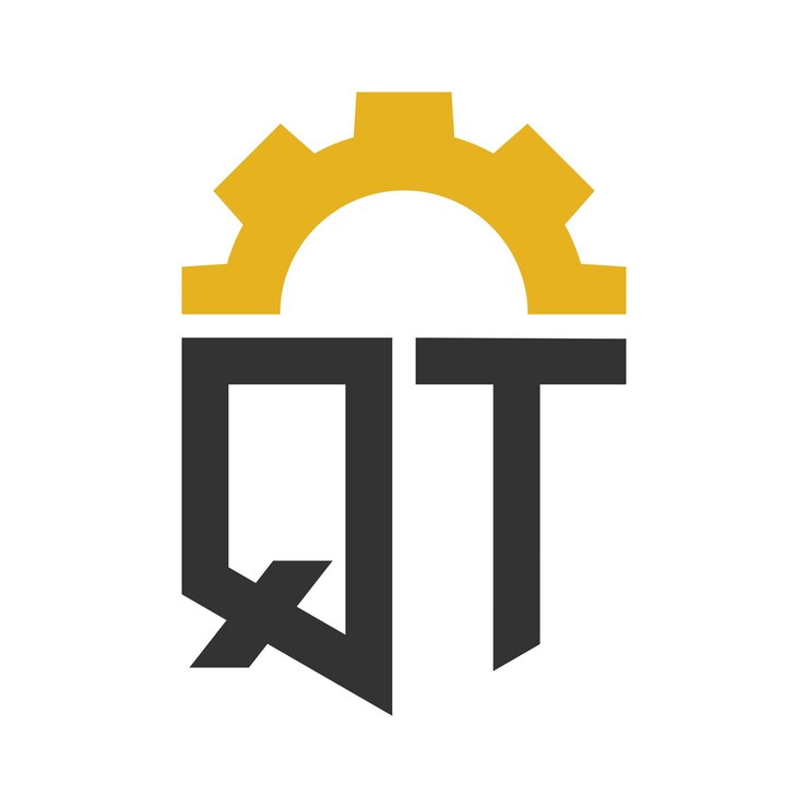 Vector diseño del logotipo de qt letter gear para el centro de servicios, la fábrica de reparación, el negocio industrial, digital y mecánico