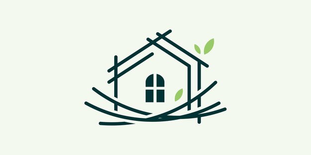 diseño de logotipo que combina la forma de una casa con un logotipo minimalista de nido