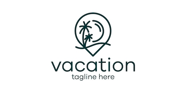 Diseño de logotipo que combina la forma de un mapa con un diseño de logotipo de vacaciones en forma de palmera.
