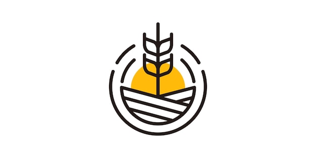 diseño de logotipo que combina la forma de una planta de trigo con un diseño de logotipo agrícola circular