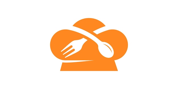 diseño de logotipo que combina la forma de un sombrero de chef con un símbolo vectorial de icona de cuchara y tenedor