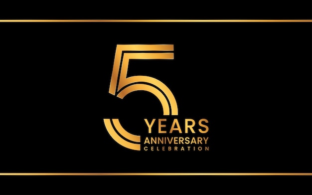 Diseño del logotipo del quinto aniversario con color dorado Estilo de arte de línea Ilustración de plantilla de vector de logotipo