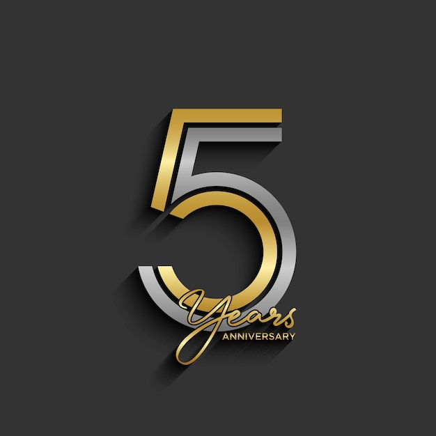 Diseño del logotipo del quinto aniversario Diseño de concepto de número de línea doble Plantilla de vector de logotipo de número dorado