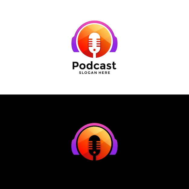 Diseño de logotipo de radio o podcast sin título utilizando el icono de micrófono y auricular