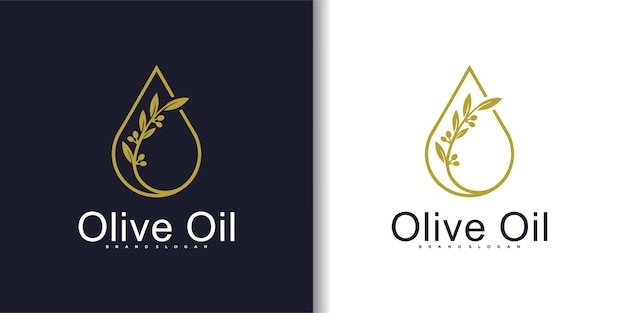 Diseño de logotipo de rama de aceite de oliva en forma de gota de agua moderna Vector Premium