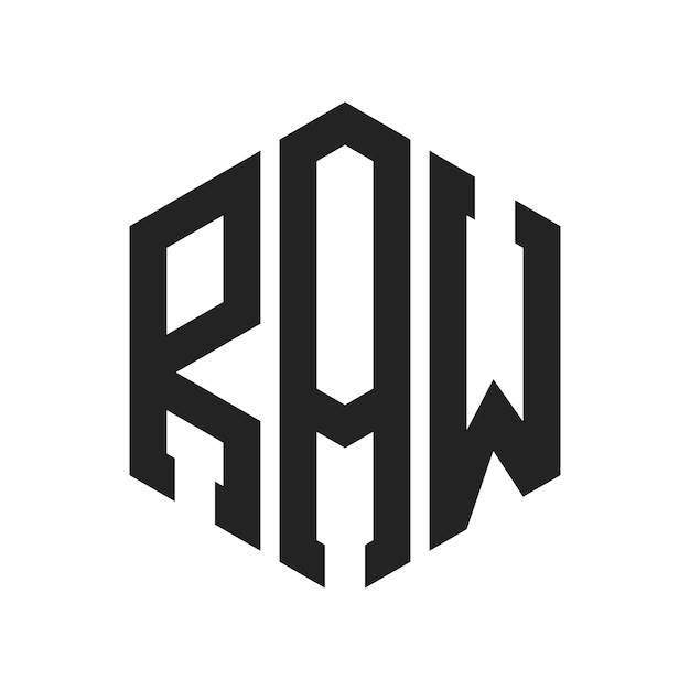 Diseño del logotipo RAW Letra inicial Logotipo del monograma RAW con forma de hexágono