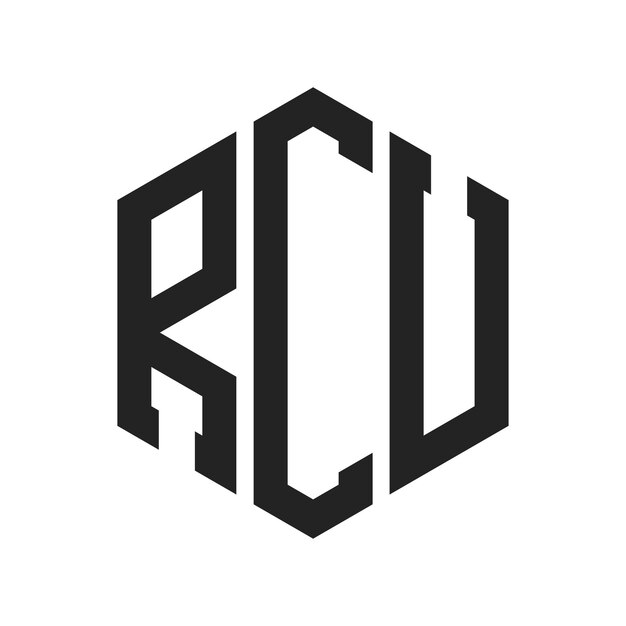 Diseño del logotipo de la RCU Letra inicial Monograma del RCU Logotipo con forma de hexágono