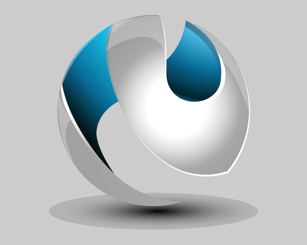 Vector diseño de logotipo realista 3d azul plateado