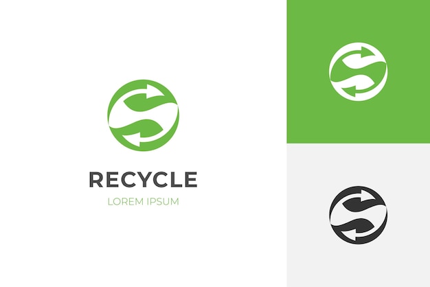 Diseño de logotipo de reciclaje de hoja circular con logotipo de ecología de reciclaje de hoja verde y flecha o diseño de icono para logotipo de reutilización