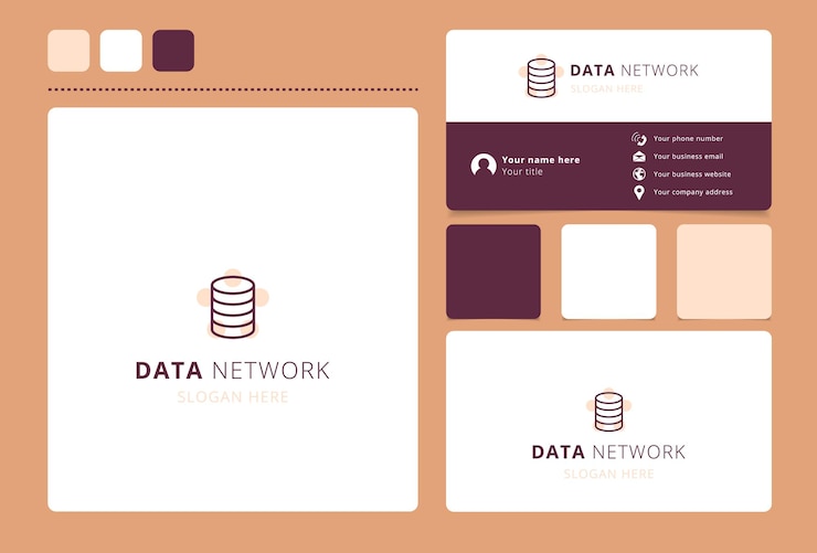 Vector diseño del logotipo de la red de datos con eslogan editable tarjeta de visita y plantilla de libro de marca