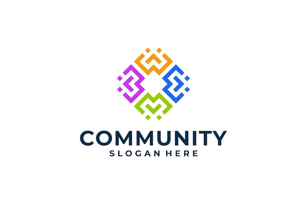 Diseño de logotipo de red social humana de comunidad de trabajo en equipo