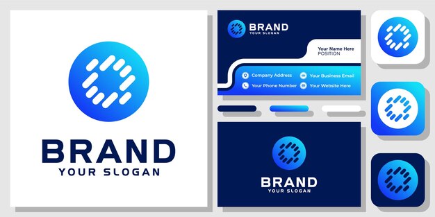 Diseño de logotipo redondeado de círculo digital de datos de tecnología de solución abstracta con plantilla de tarjeta de visita
