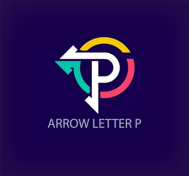 Diseño de logotipo redondo de flecha de la letra creativa P Logotipo de empresa corporativa de flecha colorida única