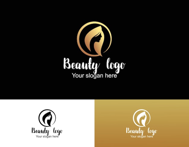 Diseño de logotipo de reina de cabello de belleza de lujo