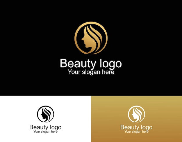 Diseño de logotipo de reina de cabello de belleza de lujo