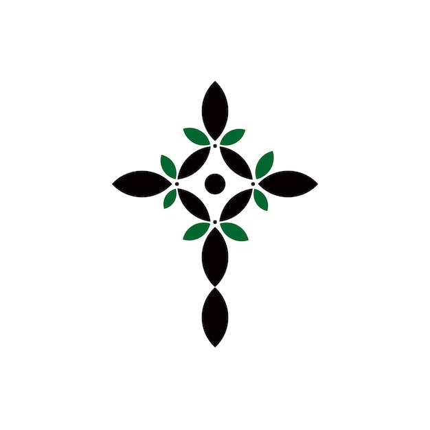 Diseño de logotipo de religión de iglesia con plantilla de hoja de naturaleza