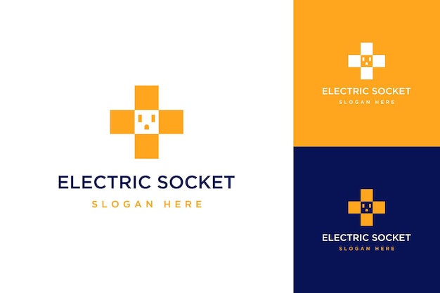 Vector diseño de logotipo de reparación eléctrica o signo más con enchufe