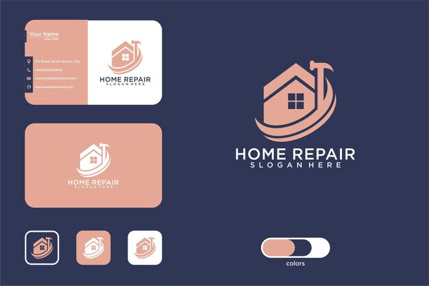 Diseño de logotipo de reparación de viviendas y tarjeta de visita.