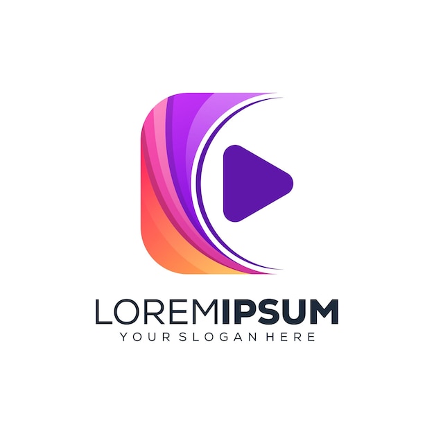Diseño de logotipo de reproducción de medios colorido abstracto