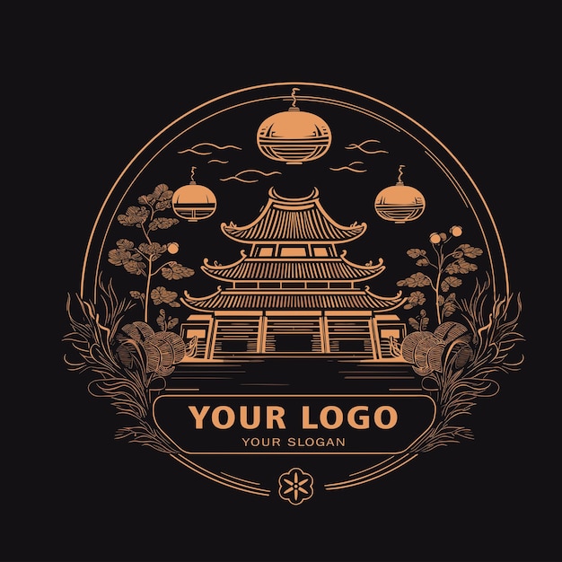 Diseño de logotipo de restaurante chino monocromo vectorial