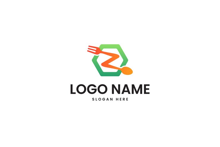 Diseño de logotipo de restaurante de comida hexagonal Vector Premium