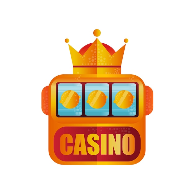 Diseño de logotipo retro para casino Máquina tragamonedas con corona Ganar el premio mayor Juego por dinero Elemento vectorial para aplicación móvil