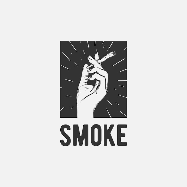 Diseño de logotipo retro humo con la mano sosteniendo un cigarrillo