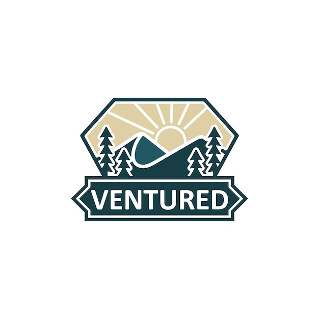 Diseño de logotipo retro vintage mountain sea adventure