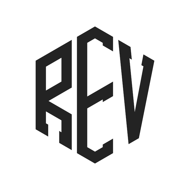 Diseño del logotipo REV Letra inicial REV Monograma Logotipo con forma de hexágono