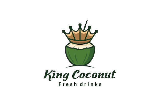Diseño de logotipo de rey de coco ilustración de vector de plantilla de bebida de fruta de coco puro