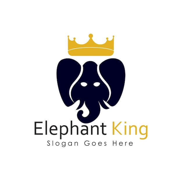 Diseño del logotipo del rey elefante. Elefante corona rey logo vector icono ilustración.