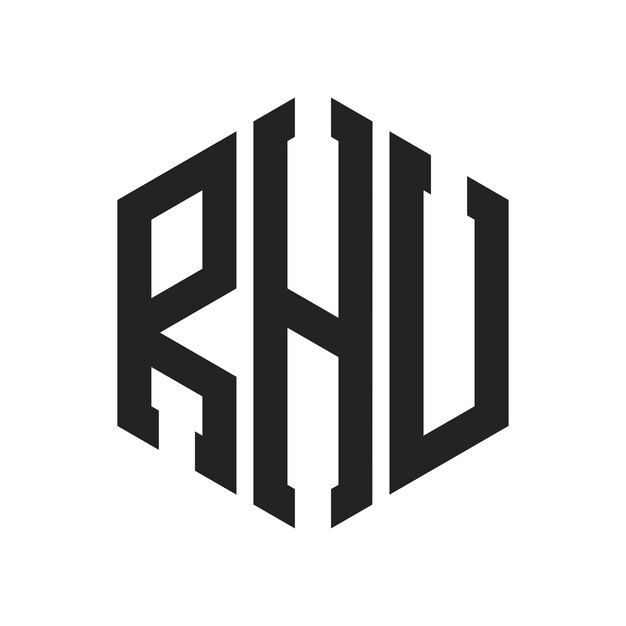 Diseño del logotipo RHU Letra inicial RHU Monograma Logotipo con forma de hexágono