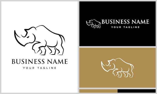 Diseño de logotipo de rinoceronte de arte lineal