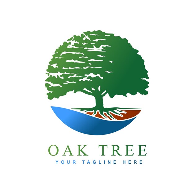 El diseño del logotipo del roble vibrante es el vector de raíz, agua y suelo del árbol de la vida.