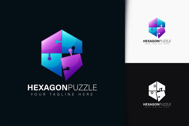 Vector diseño de logotipo de rompecabezas hexagonal con degradado