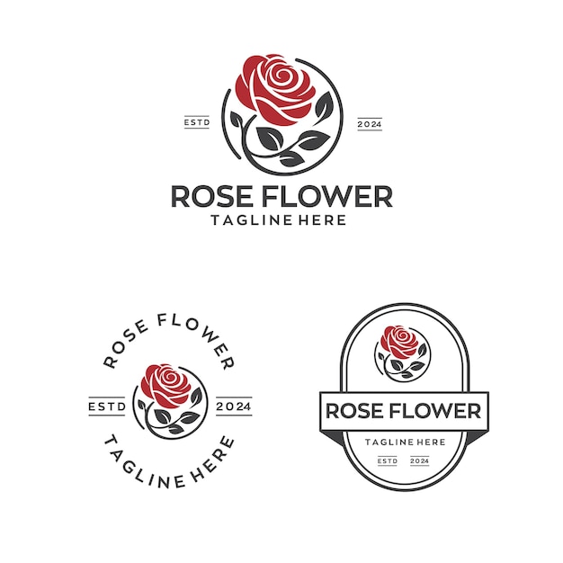 Diseño del logotipo de la rosa roja Icono de belleza floral Archivo vectorial de flores