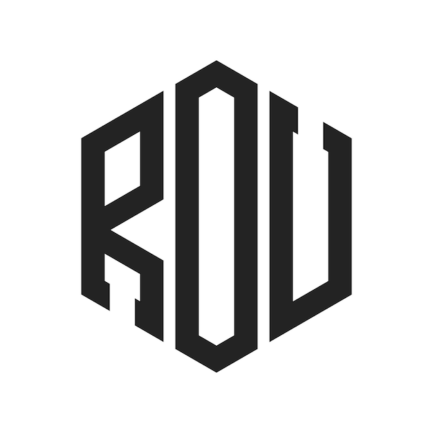 Diseño del logotipo de ROU Letra inicial ROU Monograma Logotipo con forma de hexágono