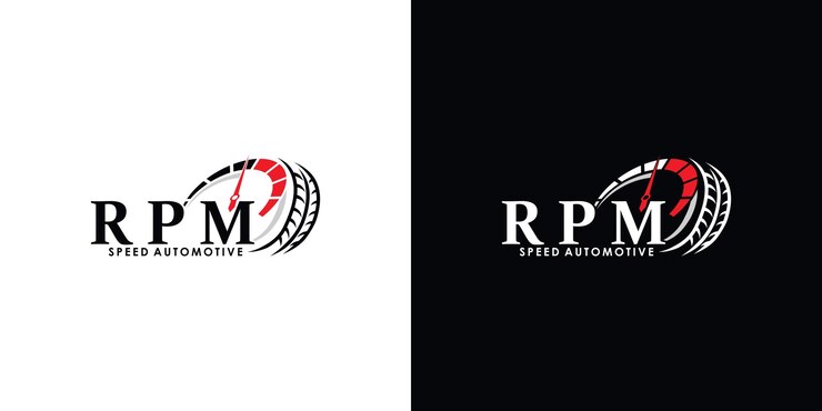 Diseño de logotipo de rpm de velocidad para automoción con vector premium de concepto creativo