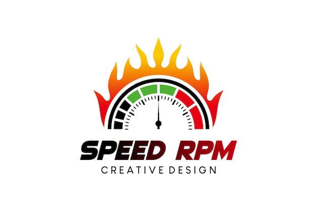 Diseño de logotipo RPM velocidad rpm para logotipo automotriz con concepto de fuego creativo