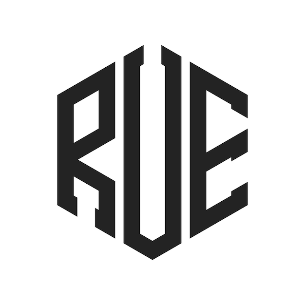 Diseño del logotipo RUE Letra inicial RUE Monograma Logotipo con forma de hexágono