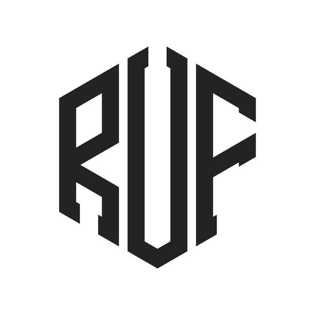 Diseño del logotipo RUF Letra inicial RUF Monograma Logotipo con forma de hexágono