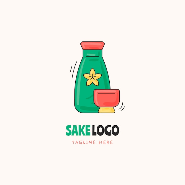 Vector diseño de logotipo de sake dibujado a mano