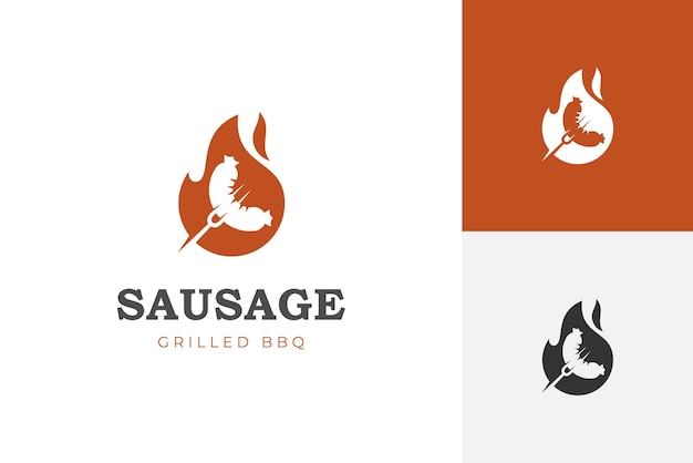diseño de logotipo de salchicha caliente con fuego llama parrilla tostada asado logotipo símbolo vector ilustración gráfica