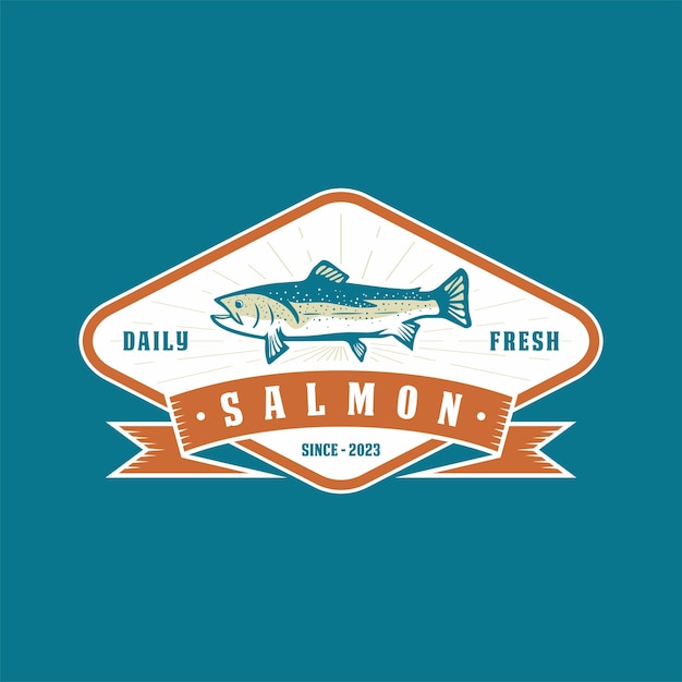 Diseño del logotipo del salmón Ilustración vectorial Diseño de la etiqueta de los mariscos